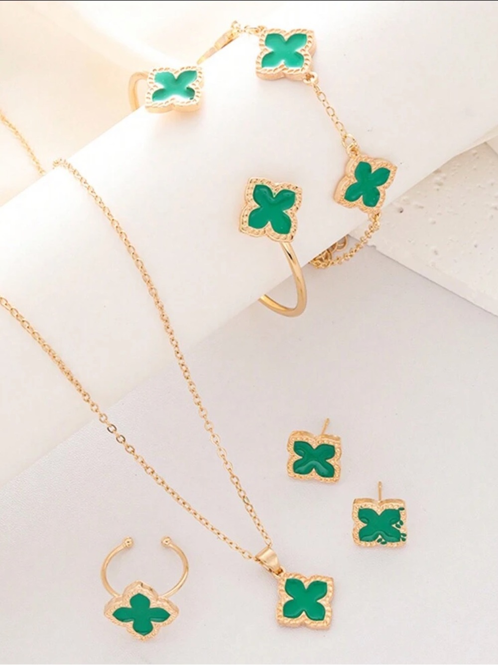 Target Gold and Green Clover Jewelry Set